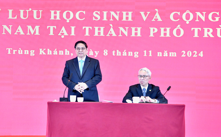 Thủ tướng Phạm Minh Chính phát biểu ý kiến tại buổi gặp gỡ. (Ảnh: Thanh Giang)