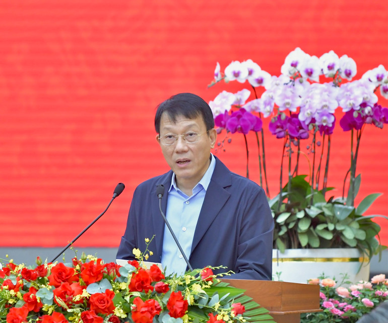 Bộ trưởng Công an Lương Tam Quang phát biểu ý kiến khai mạc tại Hội nghị. (Ảnh: Thanh Giang)