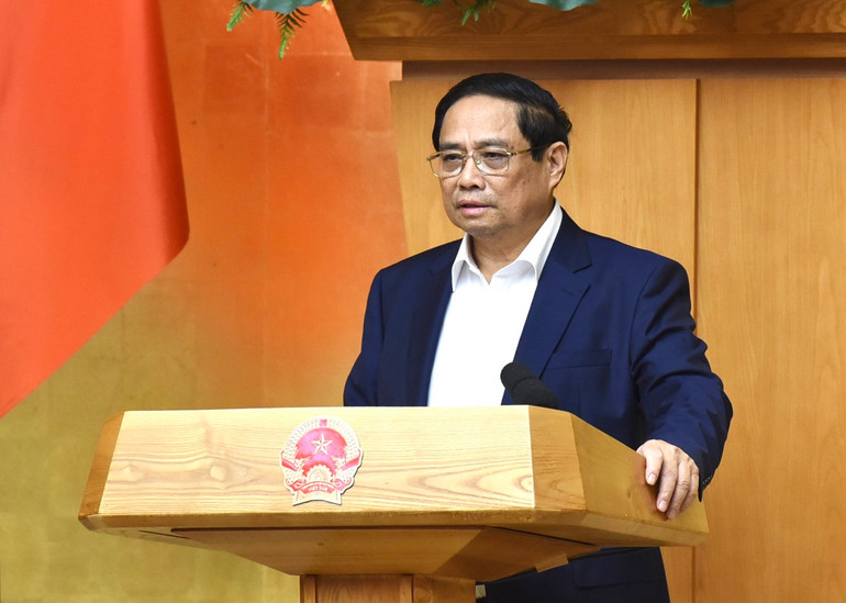 Thủ tướng Phạm Minh Chính phát biểu chỉ đạo Phiên họp Chính phủ thường kỳ tháng 7. (Ảnh: TRẦN HẢI)
