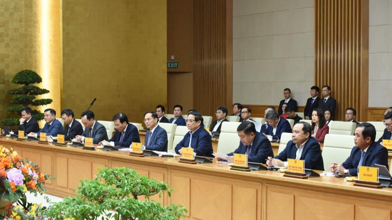 Thủ tướng Phạm Minh Chính và lãnh đạo các bộ, ngành Việt Nam tại cuộc làm việc với Tập đoàn NVIDIA (Ảnh: TRẦN HẢI). Thủ tướng Phạm Minh Chính và lãnh đạo các bộ, ngành Việt Nam tại cuộc làm việc với Tập đoàn NVIDIA (Ảnh: TRẦN HẢI).