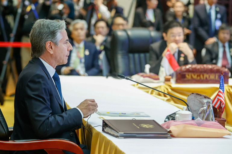 Đại diện cho Tổng thống Hoa Kỳ, Bộ trưởng Ngoại giao Anthony Blinken dự và phát biểu tại Hội nghị Cấp cao ASEAN-Hoa Kỳ lần thứ 12. (Ảnh: Nhật Bắc/VGP)