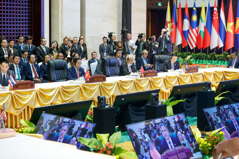 Thủ tướng Phạm Minh Chính và các nhà lãnh đạo tại Hội nghị Cấp cao ASEAN-Hoa Kỳ lần thứ 12. (Ảnh: Nhật Bắc/VGP)