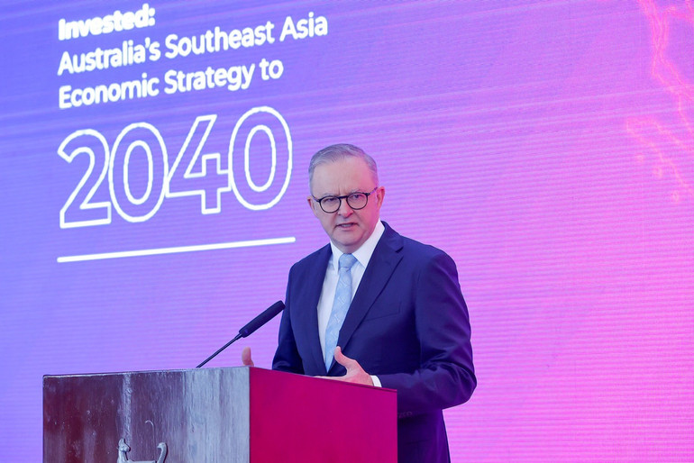 Thủ tướng Australia Anthony Albanese phát biểu tại sự kiện. (Ảnh: Nhật Bắc/VGP)