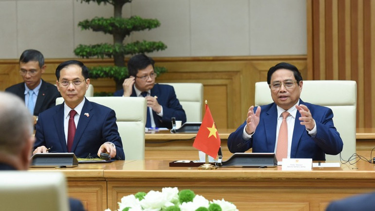 Thủ tướng Phạm Minh Chính phát biểu ý kiến tại cuộc hội kiến. (Ảnh: Trần Hải)