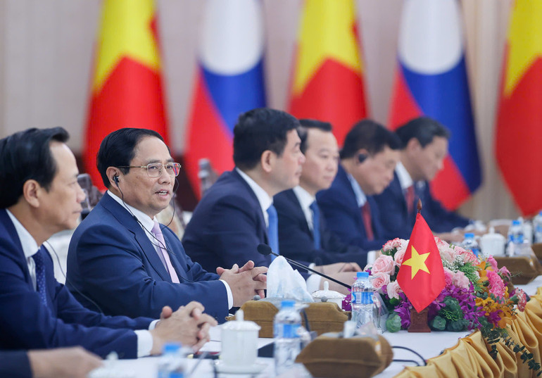 Thủ tướng Phạm Minh Chính phát biểu ý kiến tại cuộc gặp. (Ảnh: Nhật Bắc - VGP).