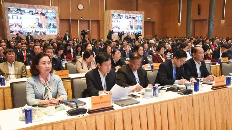 Lãnh đạo Ban Chấp hành Trung ương Hội Nông dân Việt Nam tham dự Hội nghị. (Ảnh: TRẦN HẢI)