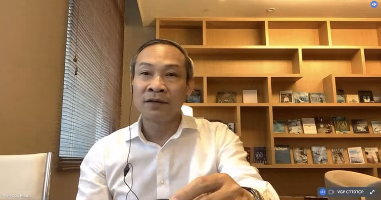 Đại biểu Quốc hội Phan Đức Hiếu, Ủy viên Thường trực Ủy ban Kinh tế của Quốc hội phát biểu trực tuyến tại buổi toạ đàm (Ảnh: VGP).
