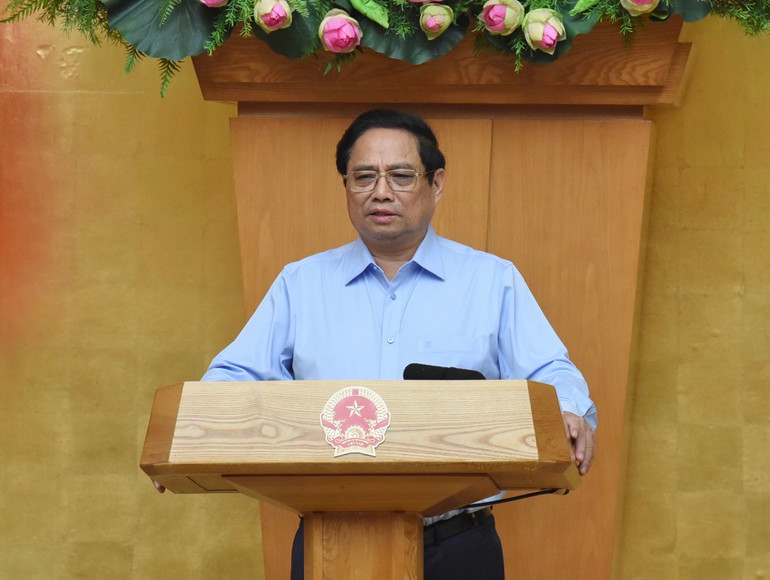 Thủ tướng Phạm Minh Chính phát biểu ý kiến tại phiên họp. (Ảnh: TRẦN HẢI)