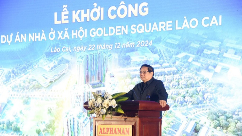 Thủ tướng Phạm Minh Chính phát biểu ý kiến tại lễ khởi công. (Ảnh: TRẦN HẢI)