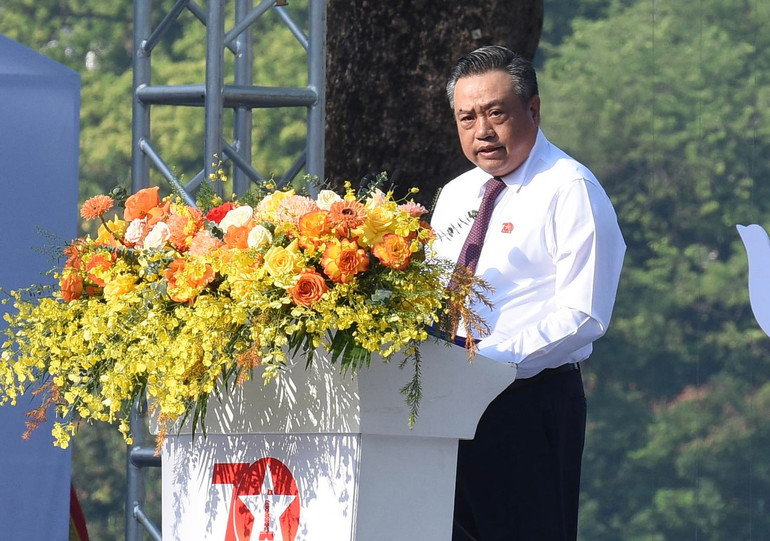 Chủ tịch Ủy ban nhân dân thành phố Hà Nội Trần Sỹ Thanh phát biểu ý kiến tại sự kiện. (Ảnh: Trần Hải)