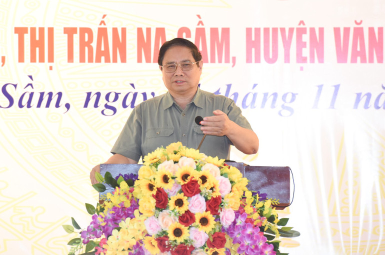Thủ tướng Phạm Minh Chính phát biểu ý kiến tại Ngày hội Đại đoàn kết toàn dân tộc. (Ảnh: Trần Hải)