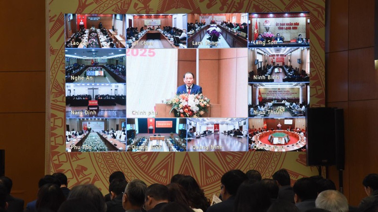 Hội nghị được truyền trực tuyến tới 774 điểm cầu trên cả nước. (Ảnh: TRẦN HẢI)