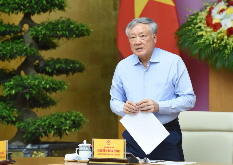 Phó Thủ tướng Thường trực Chính phủ Nguyễn Hòa Bình phát biểu ý kiến tại Hội nghị. (Ảnh: Trần Hải)