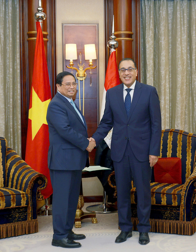 Thủ tướng Chính phủ Phạm Minh Chính và Thủ tướng Ai Cập Mostafa Madbouly. (Ảnh: Dương Giang/TTXVN). Thủ tướng Chính phủ Phạm Minh Chính và Thủ tướng Ai Cập Mostafa Madbouly. (Ảnh: Dương Giang/TTXVN).