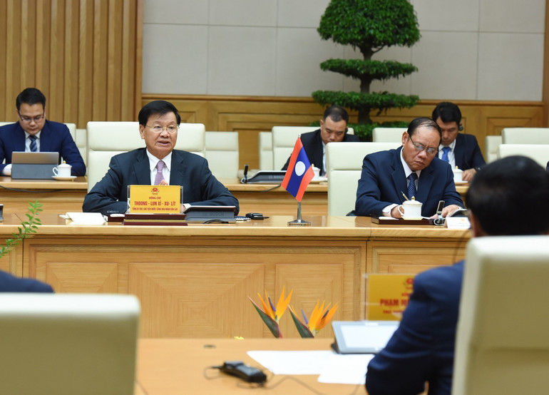 Tổng Bí thư, Chủ tịch nước Lào Thongloun Sisoulith phát biểu ý kiến. (Ảnh:TRẦN HẢI)