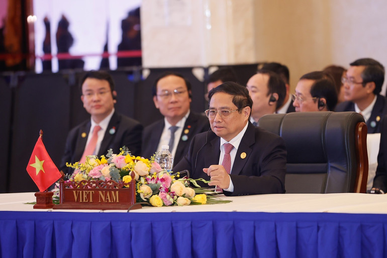 Thủ tướng Phạm Minh Chính dự và phát biểu ý kiến tại Hội nghị Cấp cao CLMV 11. (Ảnh: Nhật Bắc/VGP)