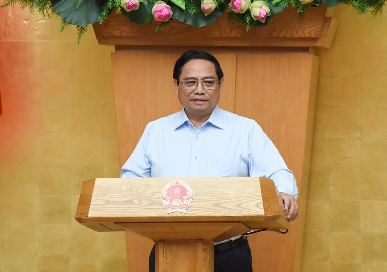 Thủ tướng Phạm Minh Chính phát biểu ý kiến tại Phiên họp Chính phủ thường kỳ tháng 8.