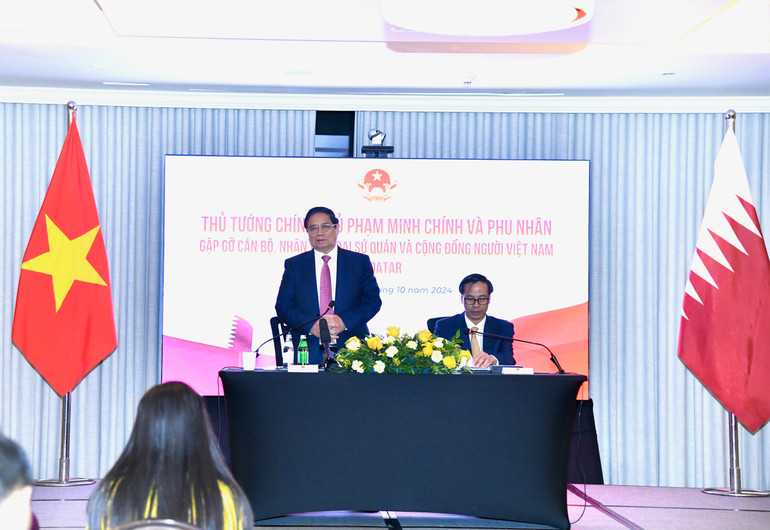 Thủ tướng Phạm Minh Chính phát biểu ý kiến tại buổi gặp mặt. (Ảnh: Thanh Giang)