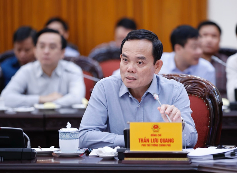 Phó Thủ tướng Trần Lưu Quang phát biểu ý kiến tại cuộc họp. (Ảnh: TRẦN HẢI)