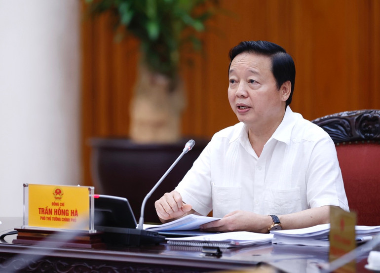 Phó Thủ tướng Trần Hồng Hà phát biểu ý kiến tại cuộc họp. (Ảnh: TRẦN HẢI)