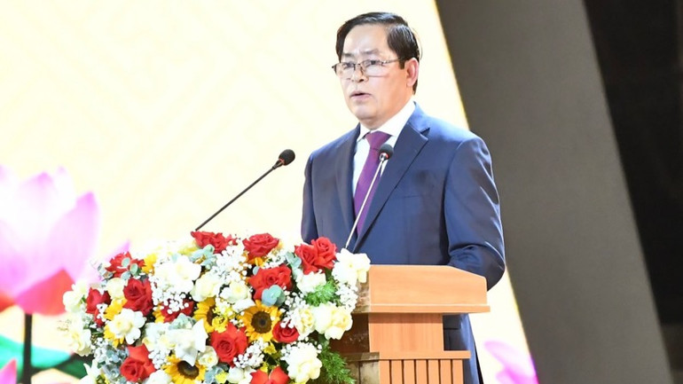 Bí thư Tỉnh ủy Bà Rịa-Vũng Tàu Phạm Viết Thanh đọc diễn văn tại Lễ kỷ niệm. (Ảnh: THANH GIANG)