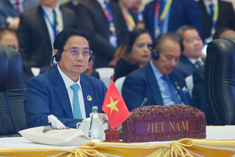 Thủ tướng Phạm Minh Chính tham dự Hội nghị Cấp cao ASEAN-Trung Quốc lần thứ 27. (Ảnh: Nhật Bắc/VGP)