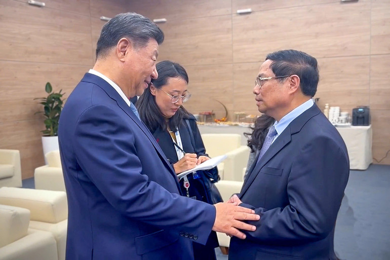 Thủ tướng Phạm Minh Chính và Tổng Bí thư, Chủ tịch Trung Quốc Tập Cận Bình. (Ảnh: Nhật Bắc/VGP)