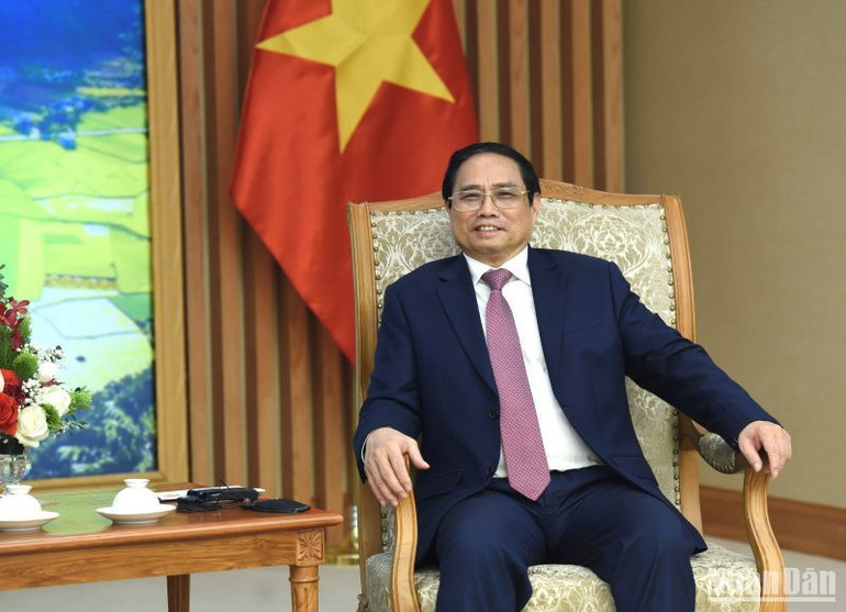 Thủ tướng Phạm Minh Chính phát biểu tại buổi tiếp Bộ trưởng Ngoại giao Cộng hòa Áo Alexander Schallenberg.