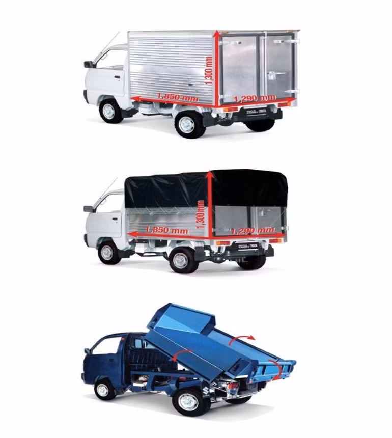 Suzuki Carry Truck có đa dạng loại thùng với nhiều kích thước nhằm đáp ứng các nhu cầu sử dụng khác nhau của khách hàng.