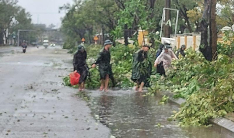Lực lượng vũ trang chặt cây ngã đổ trên đường Trần Phú (thành phố Tam Kỳ). Lực lượng vũ trang chặt cây ngã đổ trên đường Trần Phú (thành phố Tam Kỳ).