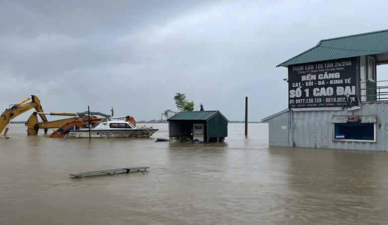 Các bến tập kết vật liệu ven sông Hồng thuộc xã Cao Đại, huyện Vĩnh Tường đều bị ngập.
