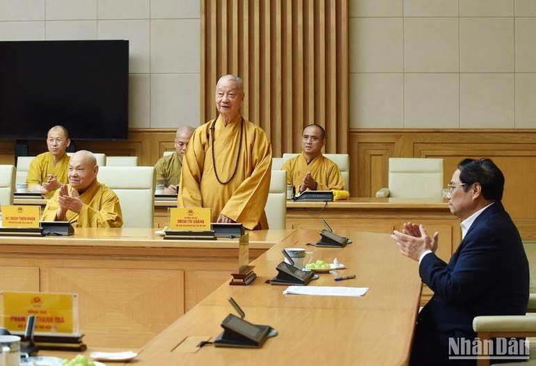 Hòa thượng Thích Trí Quảng, Đức Pháp chủ Giáo hội Phật giáo Việt Nam phát biểu tại buổi tiếp.