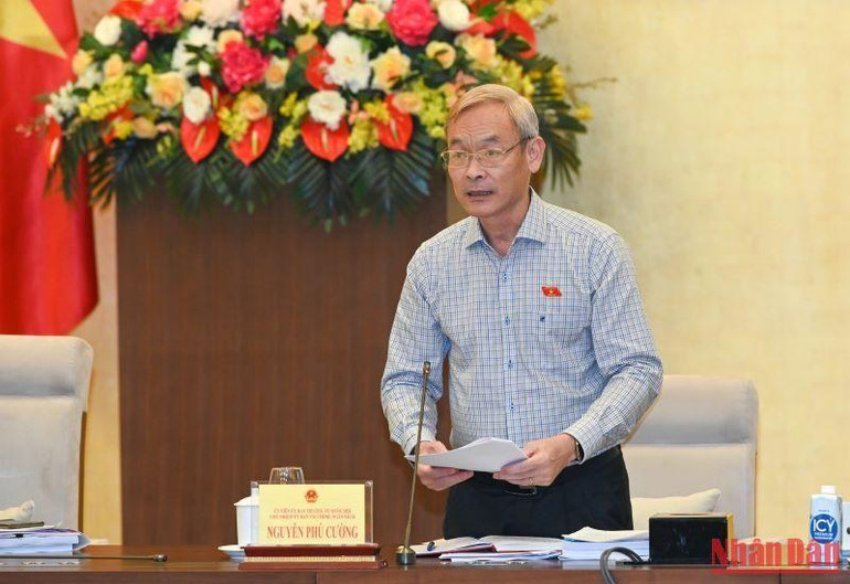 Chủ nhiệm Ủy ban Tài chính, Ngân sách Nguyễn Phú Cường, Phó trưởng đoàn giám sát phát biểu tại buổi làm việc.