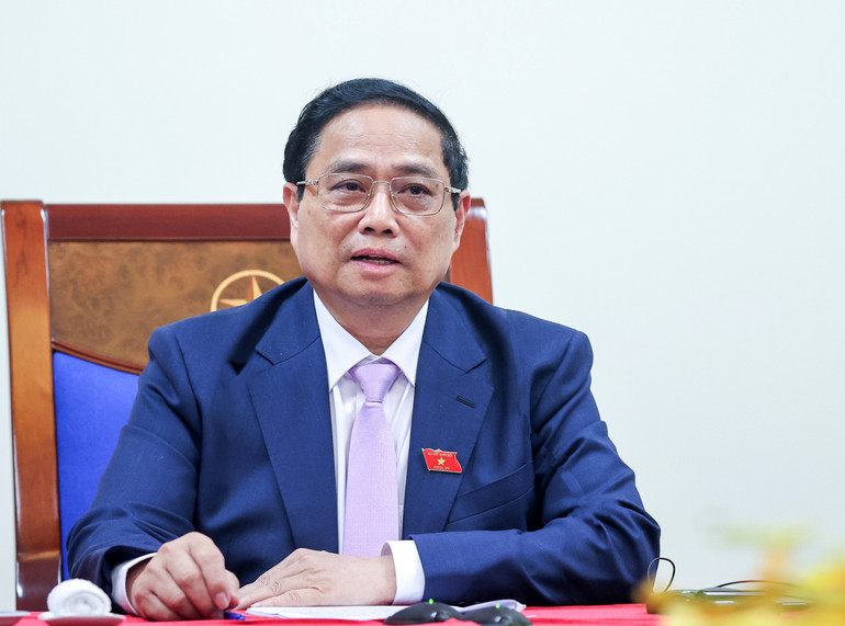 Thủ tướng Chính phủ Phạm Minh Chính trong cuộc điện đàm. Thủ tướng Chính phủ Phạm Minh Chính trong cuộc điện đàm.