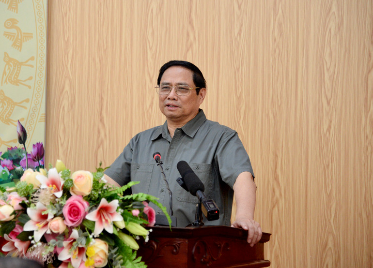 Thủ tướng Phạm Minh Chính phát biểu ý kiến tại buổi làm việc với Ban Thường vụ Tỉnh ủy Bắc Kạn.
