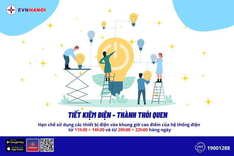 EVNHANOI khuyến cáo sử dụng điện tiết kiệm, nhất là trong khung giờ cao điểm.