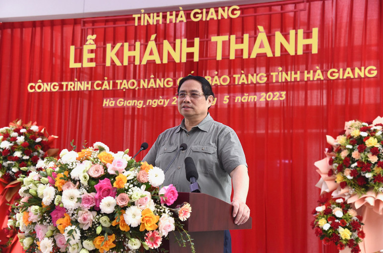 Thủ tướng Phạm Minh Chính phát biểu ý kiến tại lễ khánh thành Dự án nâng cấp, cải tạo Bảo tàng tỉnh Hà Giang. (Ảnh: Trần Hải) Thủ tướng Phạm Minh Chính phát biểu ý kiến tại lễ khánh thành Dự án nâng cấp, cải tạo Bảo tàng tỉnh Hà Giang. (Ảnh: Trần Hải)