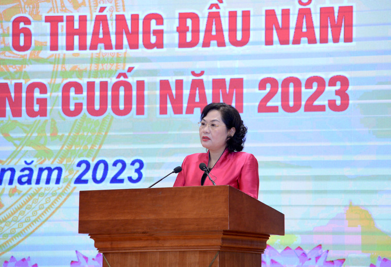 Thống đốc Ngân hàng Nhà nước Việt Nam Nguyễn Thị Hồng phát biểu khai mạc Hội nghị.