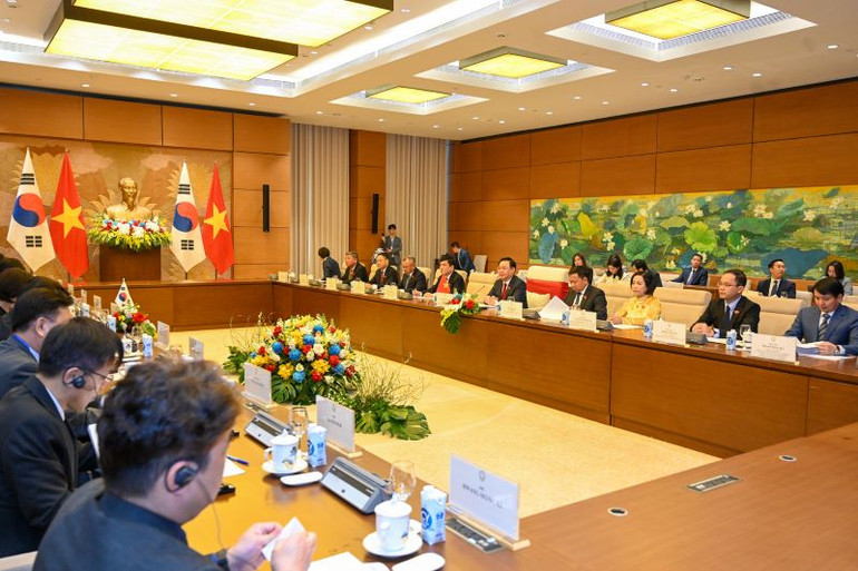 Quang cảnh buổi hội đàm tại Nhà Quốc hội. (Ảnh: Duy Linh)