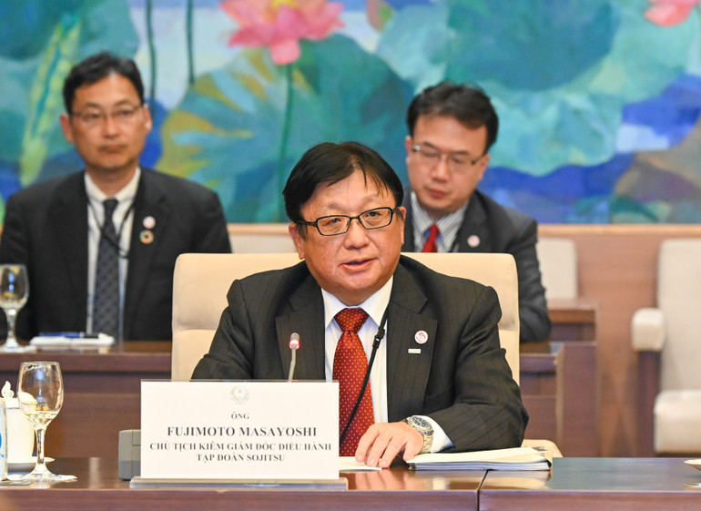 Đại diện lãnh đạo Liên đoàn các tổ chức kinh tế Nhật Bản phát biểu tại buổi tiếp. (Ảnh :Duy Linh)