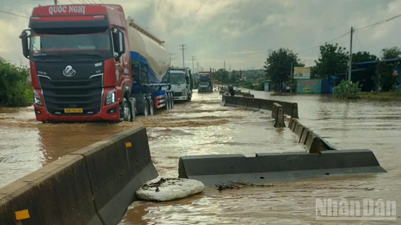 Do mưa lớn, nước ngập trở lại trên Quốc lộ 1 đoạn qua tỉnh Lâm Đồng (Bình Thuận cũ).