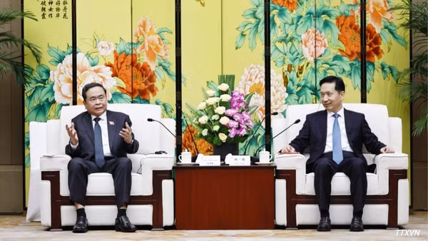 Chủ tịch Quốc hội Trần Thanh Mẫn tiếp Bí thư Tỉnh ủy, Chủ nhiệm Ủy ban Thường vụ Nhân đại tỉnh Thiểm Tây (Trung Quốc) Triệu Nhất Đức. (Ảnh: Doãn Tấn/TTXVN)