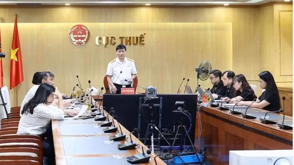Toàn cảnh Hội nghị trực tuyến cơ quan thuế toàn quốc trao đổi tình hình triển khai công tác đánh giá quản lý rủi ro hóa đơn. (Ảnh: PHƯƠNG THÚY)