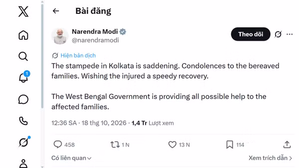 Bài viết trên trang mạng xã hội X của Thủ tướng Ấn Độ Narendra Modi. (Ảnh chụp màn hình)