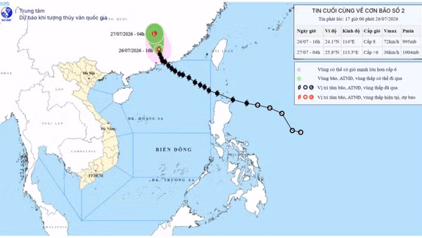 Bản đồ quỹ đạo bão số 2. (Nguồn: Trung tâm Dự báo khí tượng thủy văn quốc gia)
