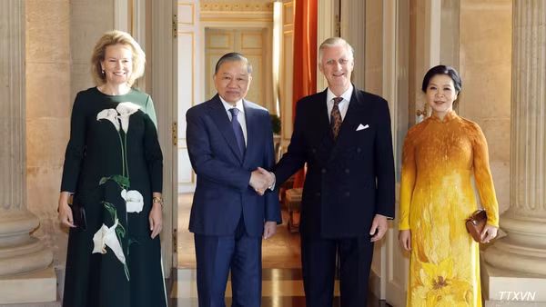 Tổng Bí thư, Chủ tịch nước Tô Lâm và Phu nhân Ngô Phương Ly hội kiến Nhà Vua Bỉ Philippe và Hoàng hậu Mathilde. (Ảnh: TTXVN)