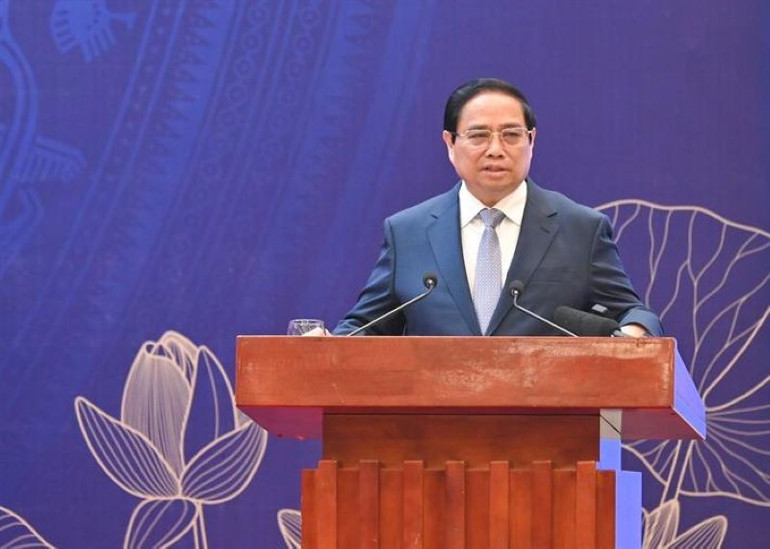 Thủ tướng Chính phủ Phạm Minh Chính phát biểu tại Hội nghị tổng kết năm học 2023-2024, triển khai nhiệm vụ năm học 2024-2025 của Bộ Giáo dục và Đào tạo. (Ảnh: moet.gov.vn) tt-pmc-390.jpg