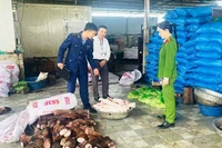 Lực lượng phối hợp kiểm tra cơ sở chế biến thực phẩm.
