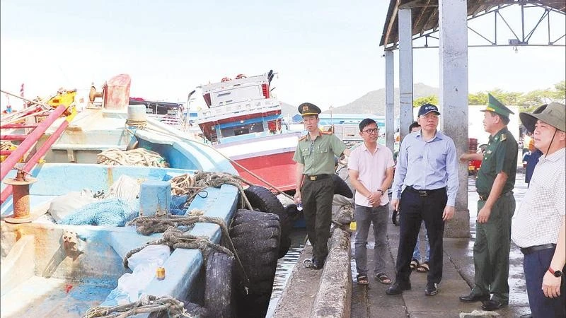Lãnh đạo Ủy ban nhân dân Thành phố Hồ Chí Minh và xã Long Hải cùng Bộ đội Biên phòng, Công an kiểm tra cảng cá tại Long Hải.