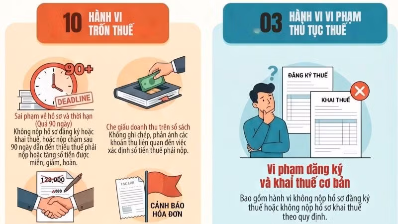 [Infographic] 10 hành vi trốn thuế và 3 hành vi vi phạm thủ tục thuế